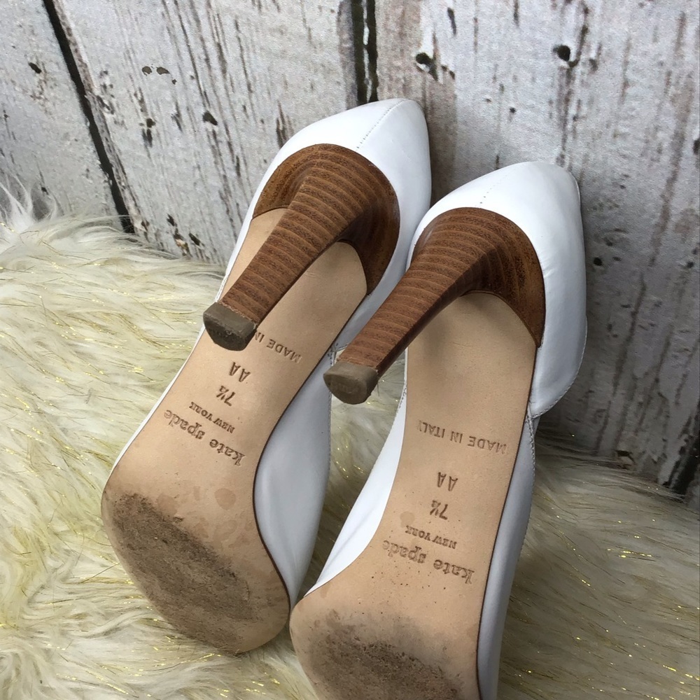 Kate Spade White D'orsay Open Toe Stacked Wood Wedding Heels Sz‎ 7.5 - Picture 4 of 16